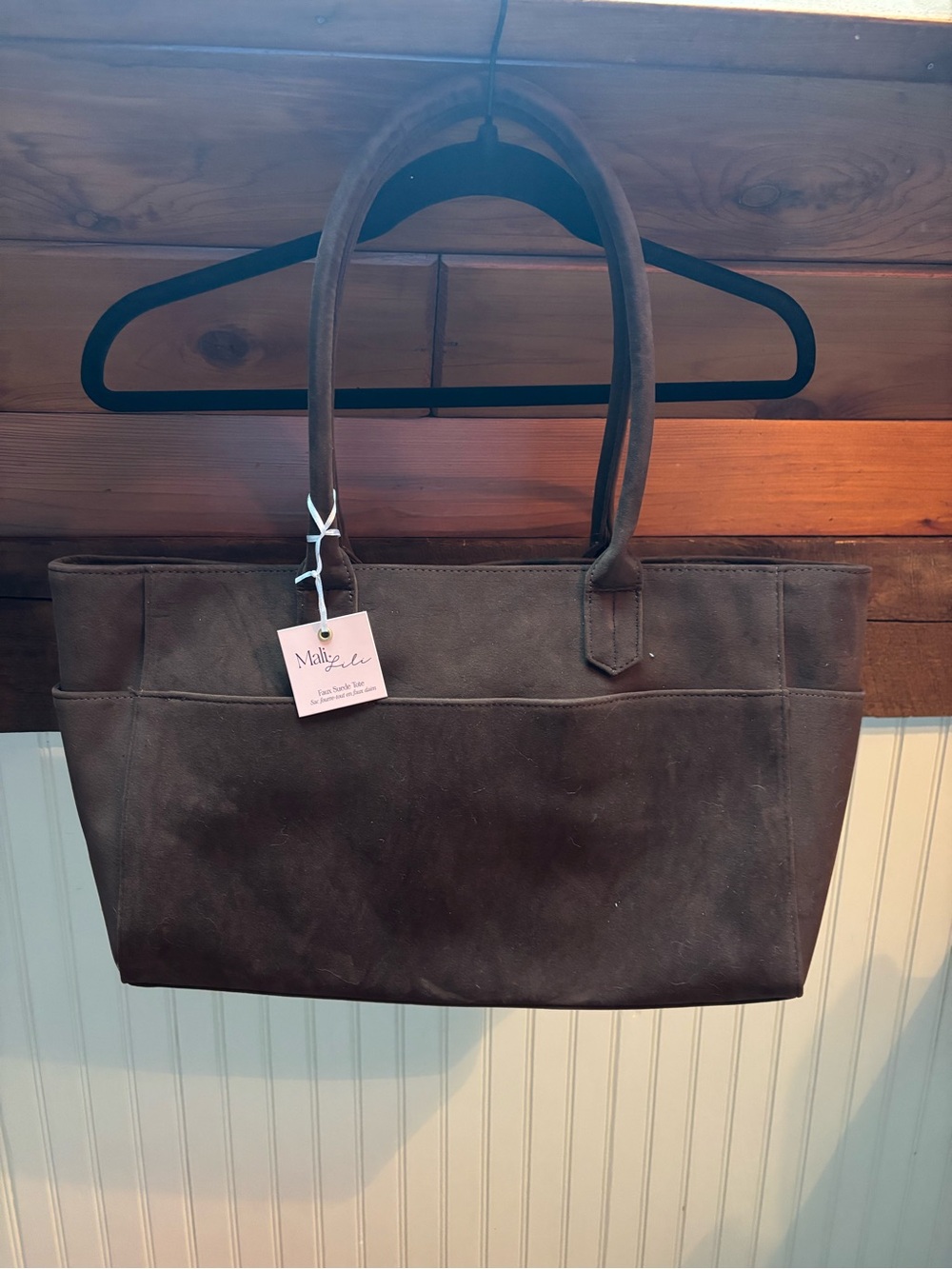 Mali & Lili Brown Faux Suede Tote with Dual Shoulder Handles